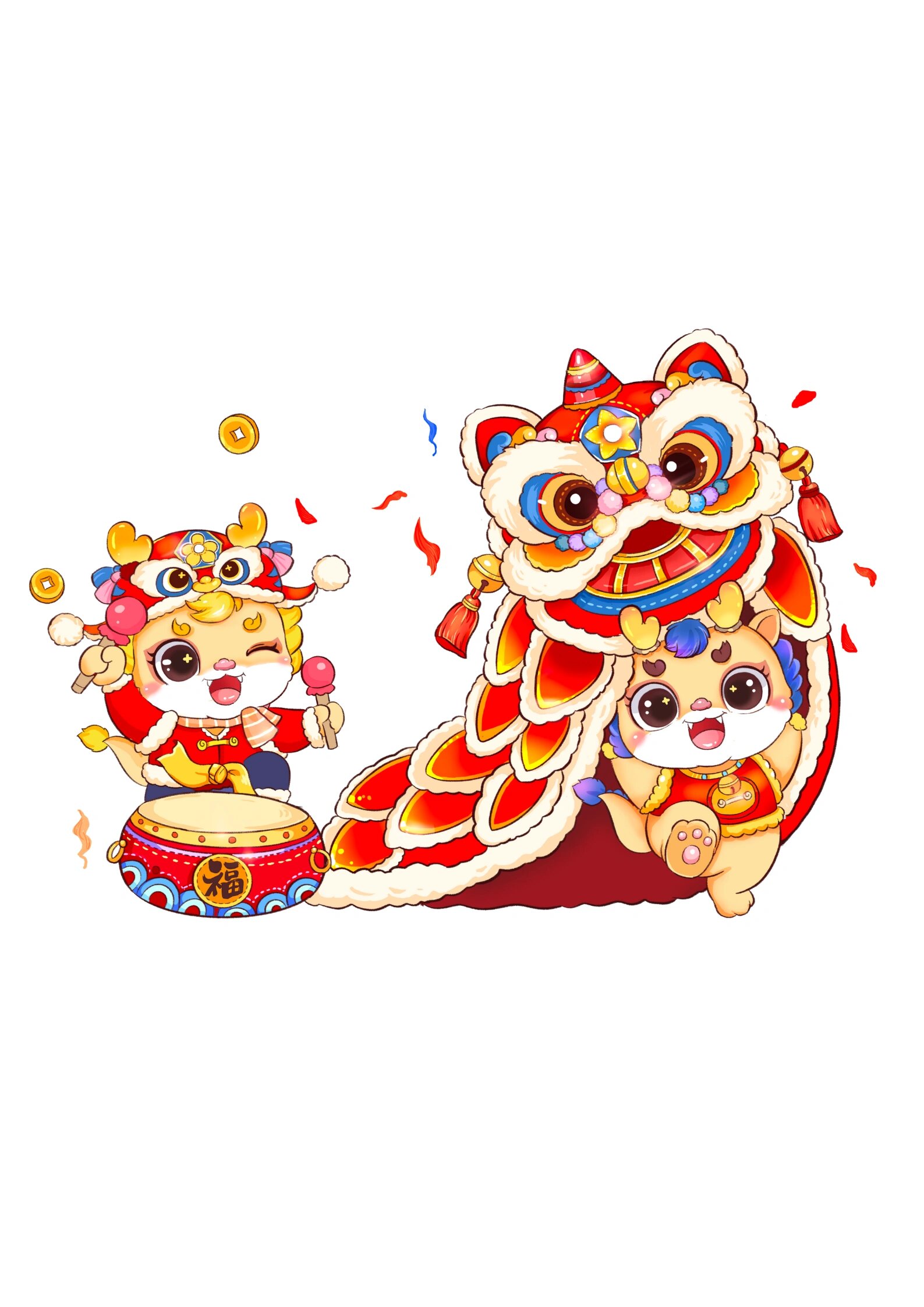 97国潮风舞狮素材&元旦新年春节舞狮插画 92编号【20231210】