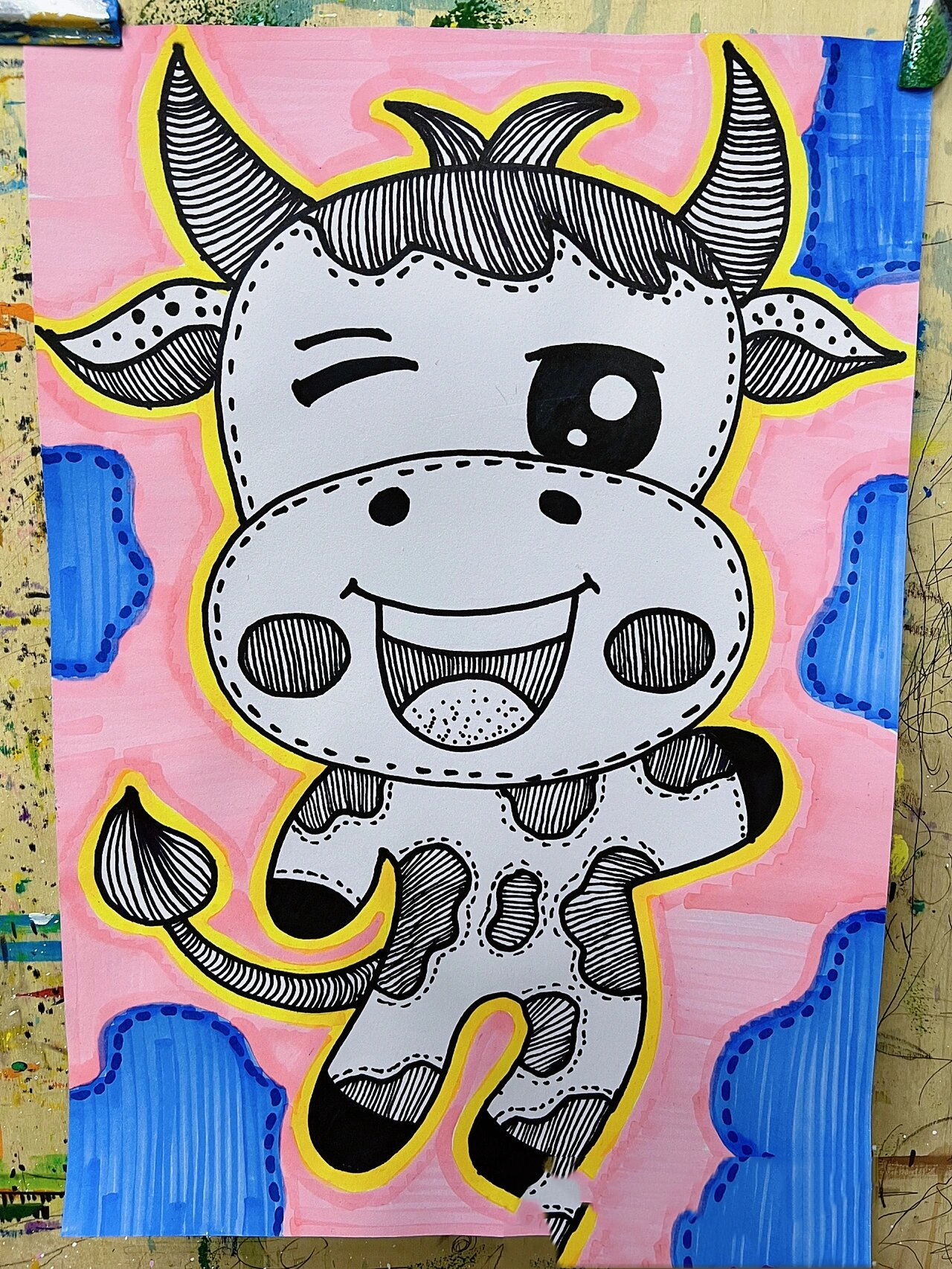 创意儿童画——黑白线描装饰画no.6《小牛》 适合6–8岁的小朋友哦