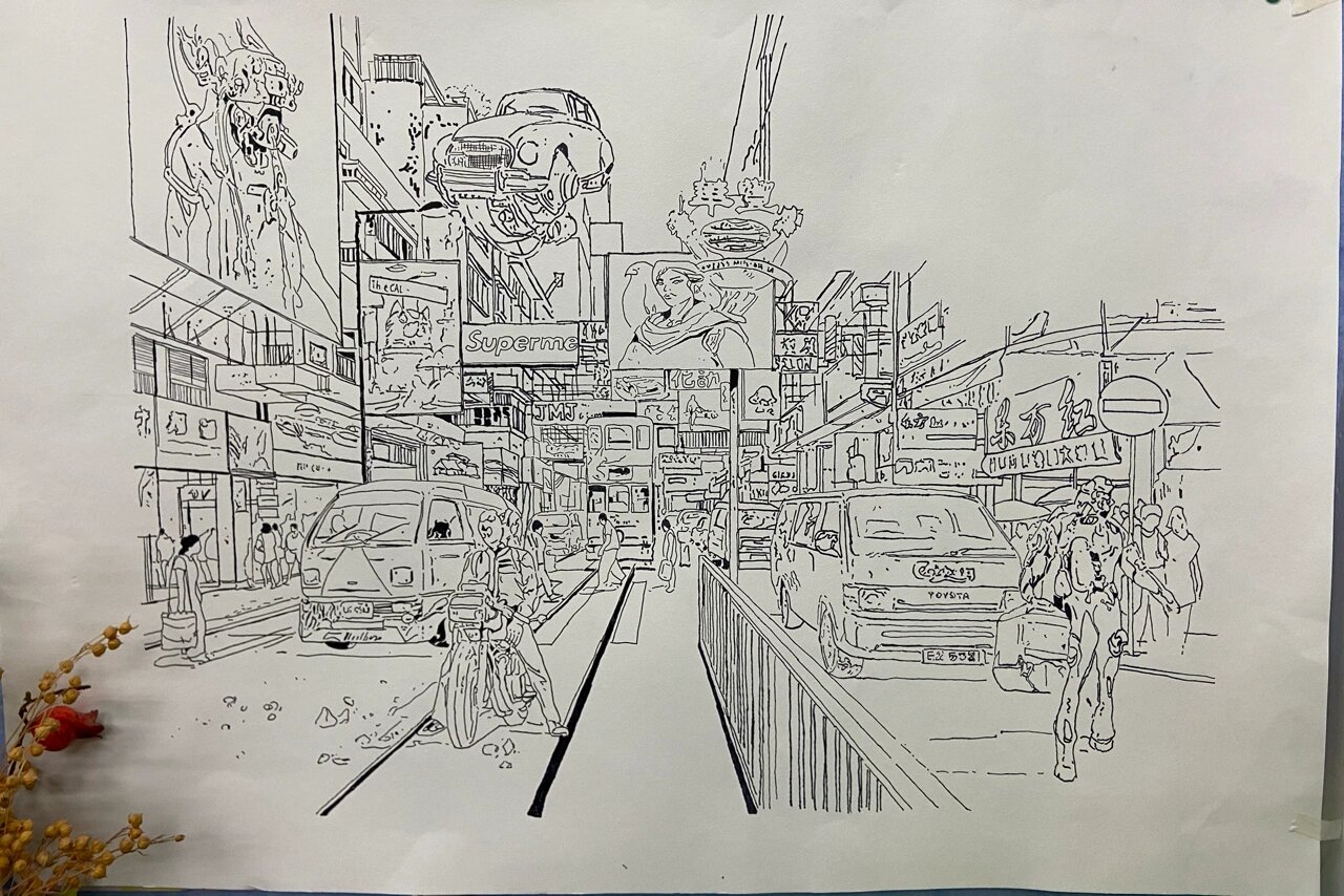 —赛博朋克街景未完整版 原图: 线稿断断续续用了七八个