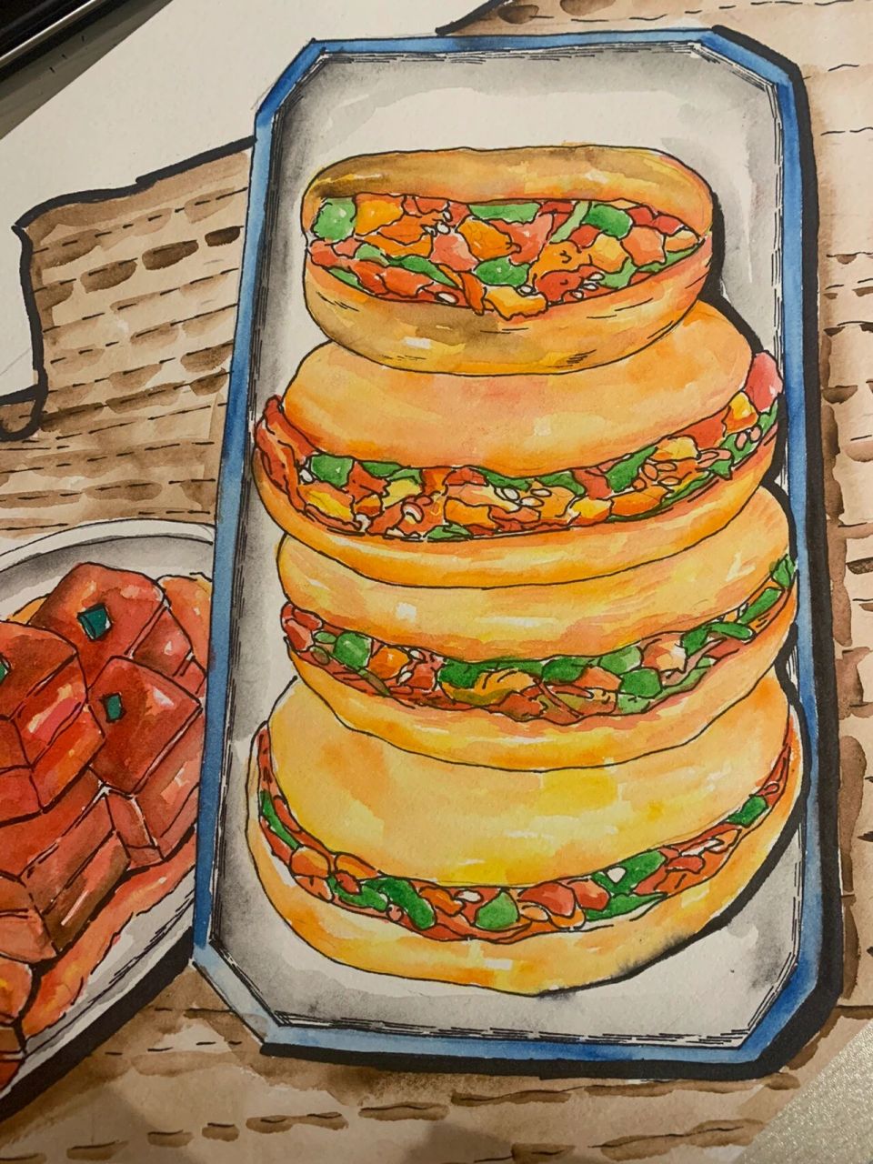 水彩画 肉夹馍       肉夹馍