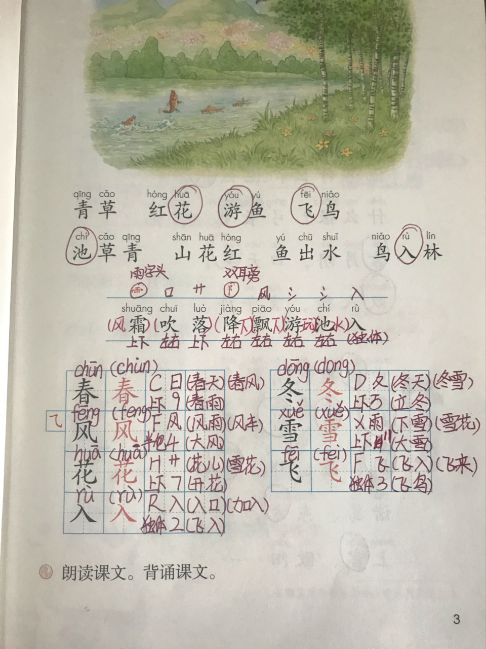 一年级下册 《春夏秋冬》课堂笔记