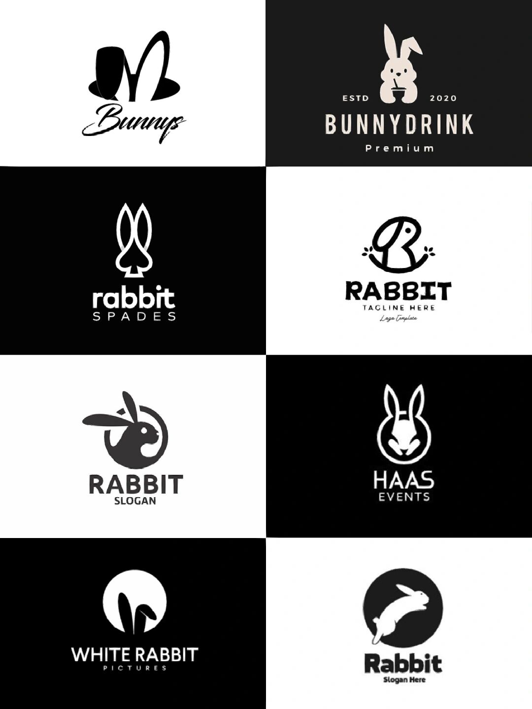 8款兔子logo设计|黑白简约萌宠品牌logo设计