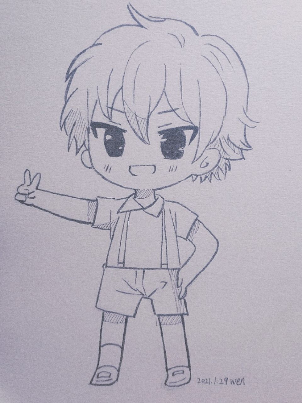 q版男生—绘画打卡13/21 q版#男生#动态#线稿#二次元#动漫