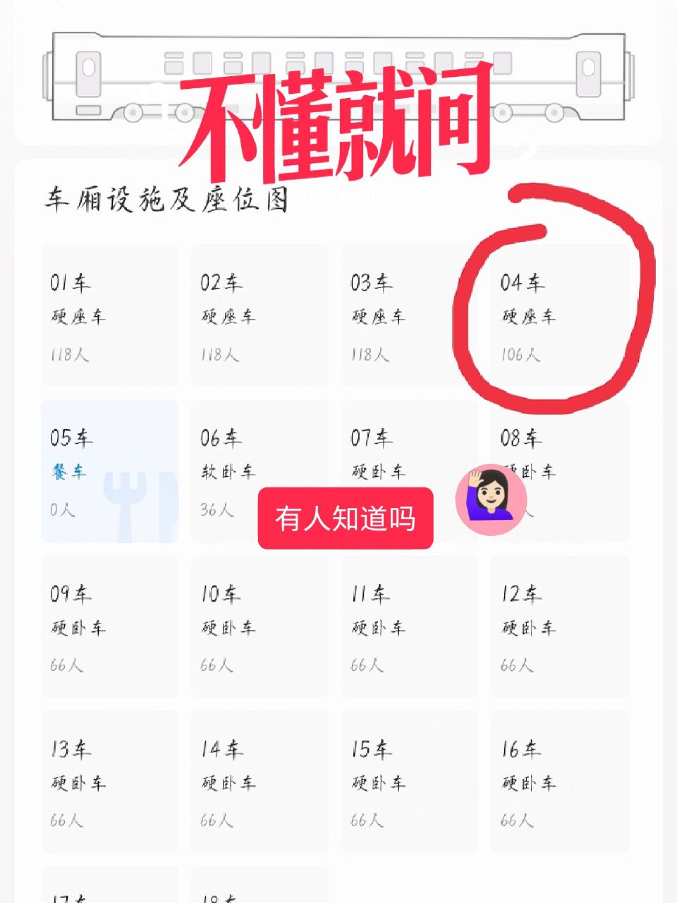 谁知道火车硬座106人的车厢座位分布图啊 谁知道32号在火车硬座106人