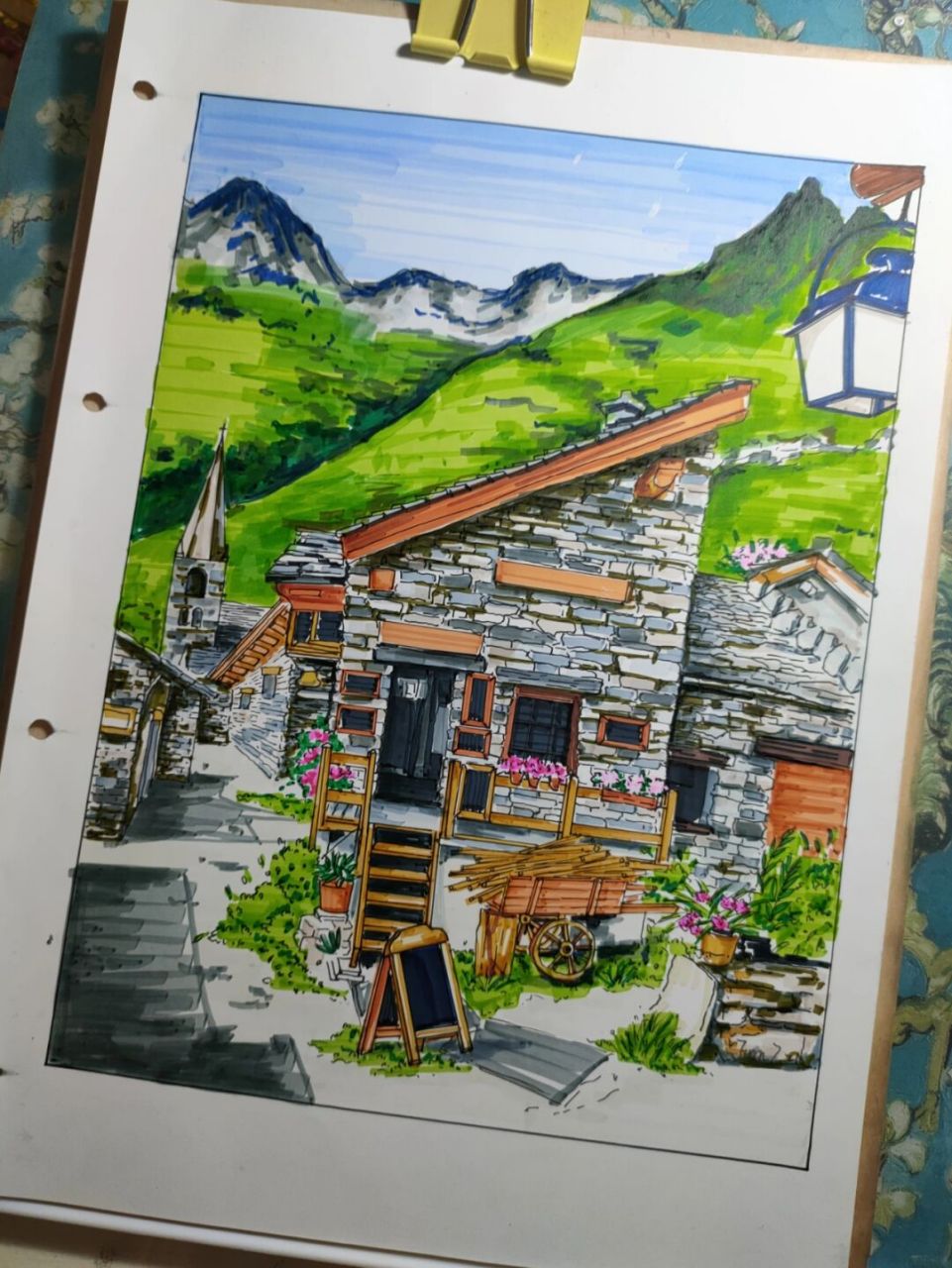 乡村风景画马克笔简单图片
