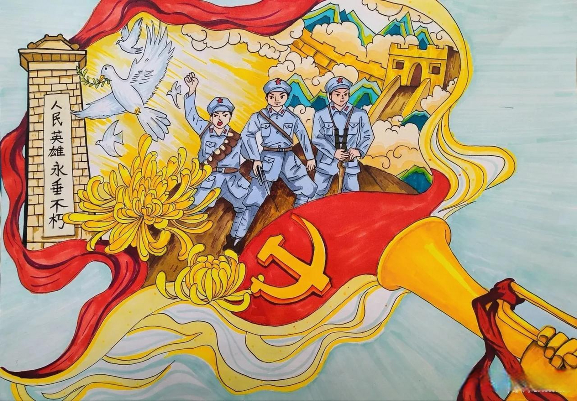 缅怀革命先烈主题绘画,红色主题绘画!