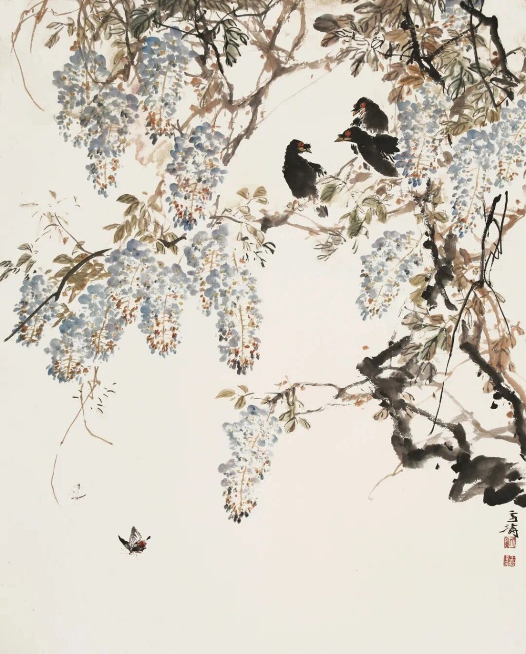 王雪涛 紫藤八哥 | 北京银座2021秋拍 王雪涛(1903-1982) 紫藤八哥