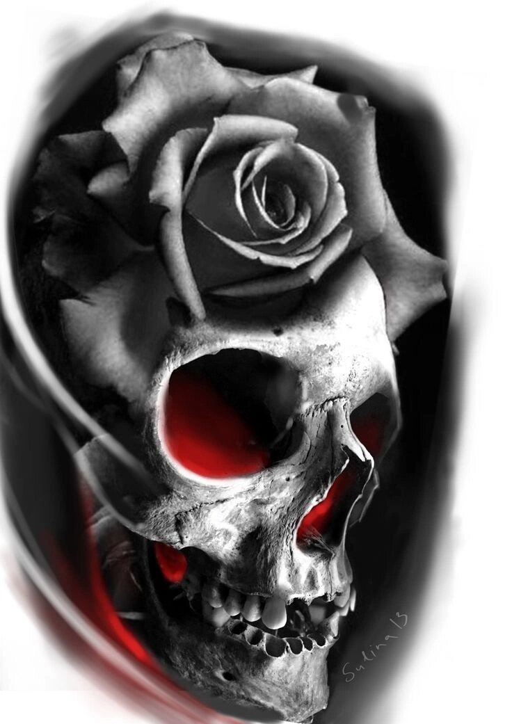 哈尔滨纹身店欧美写实玫瑰骷髅纹身手稿