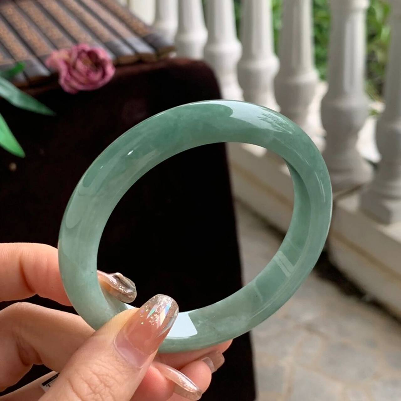 细糯底湖水绿翡翠手镯400米   编号1313号 福利400 正圈61mm-12.