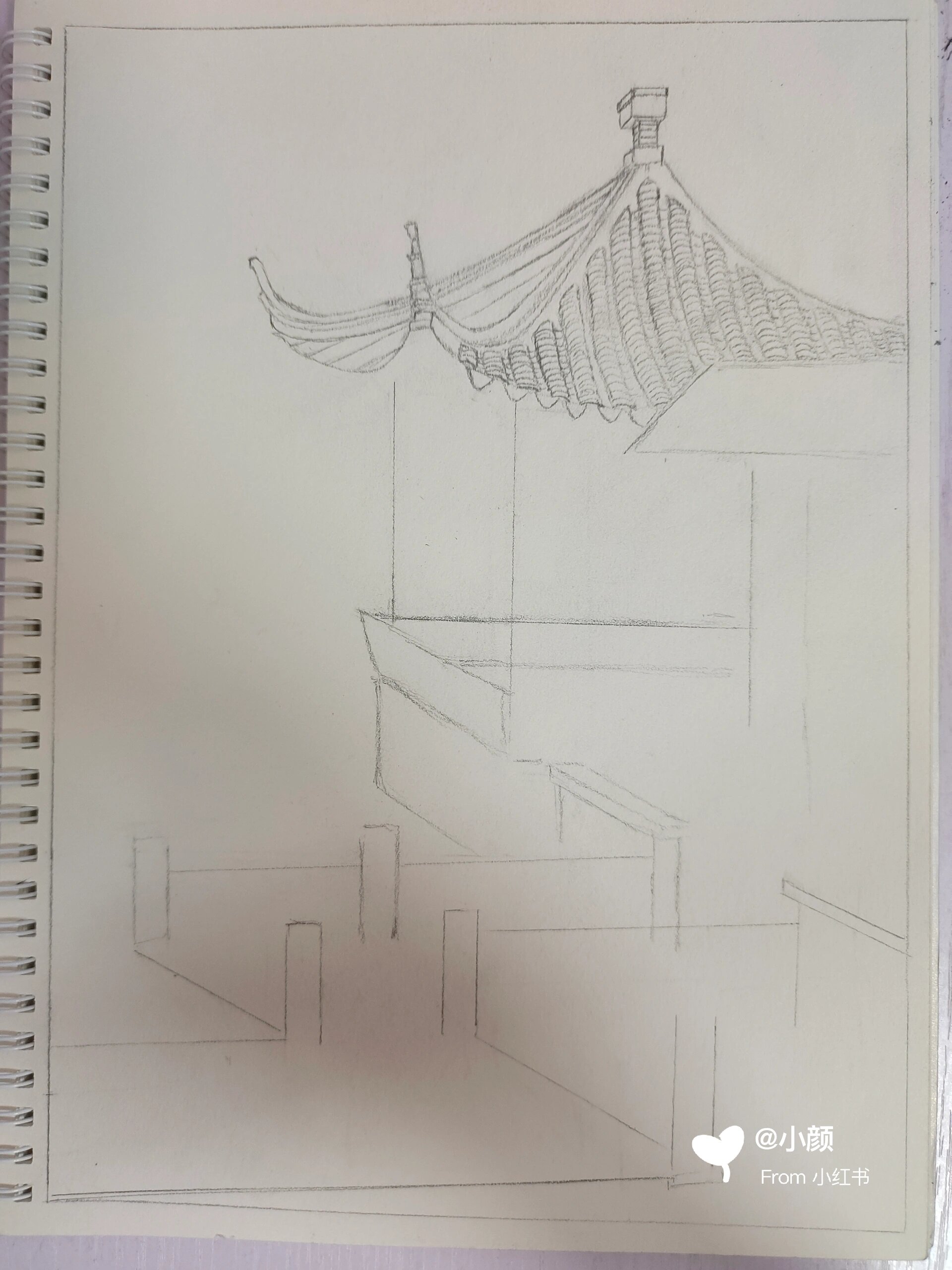 铅笔画小亭子(付步骤)  一个粉丝宝宝想看的小亭子 铅笔画