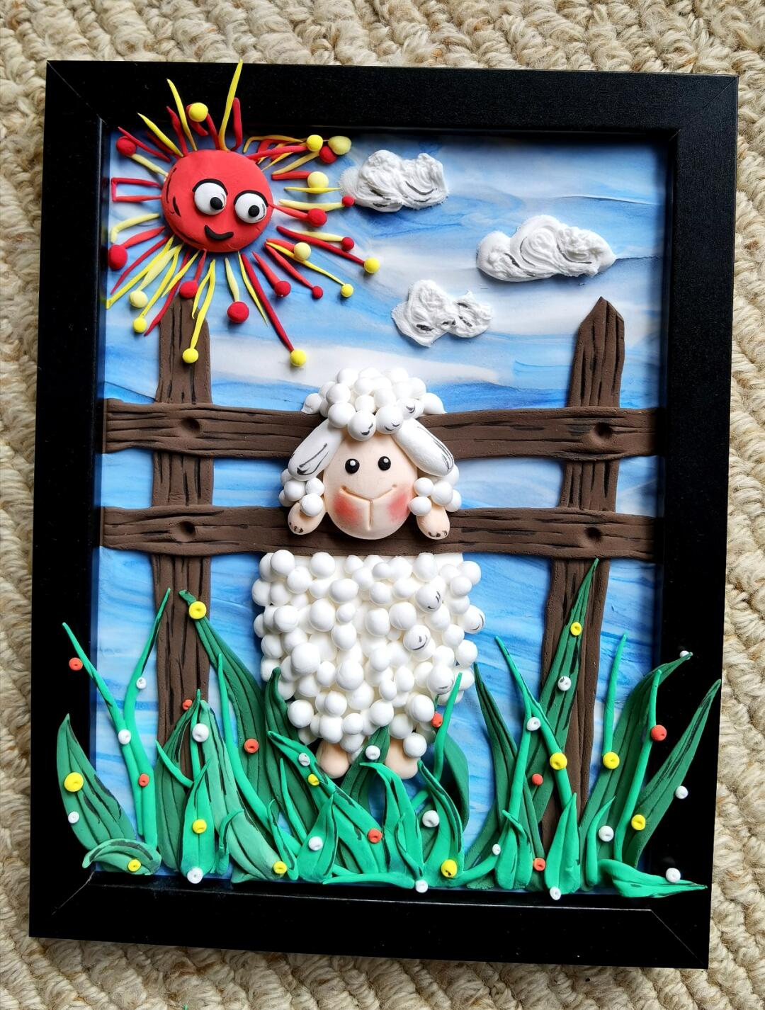 小绵羊粘土画教程/儿童节手工/珀斯手作