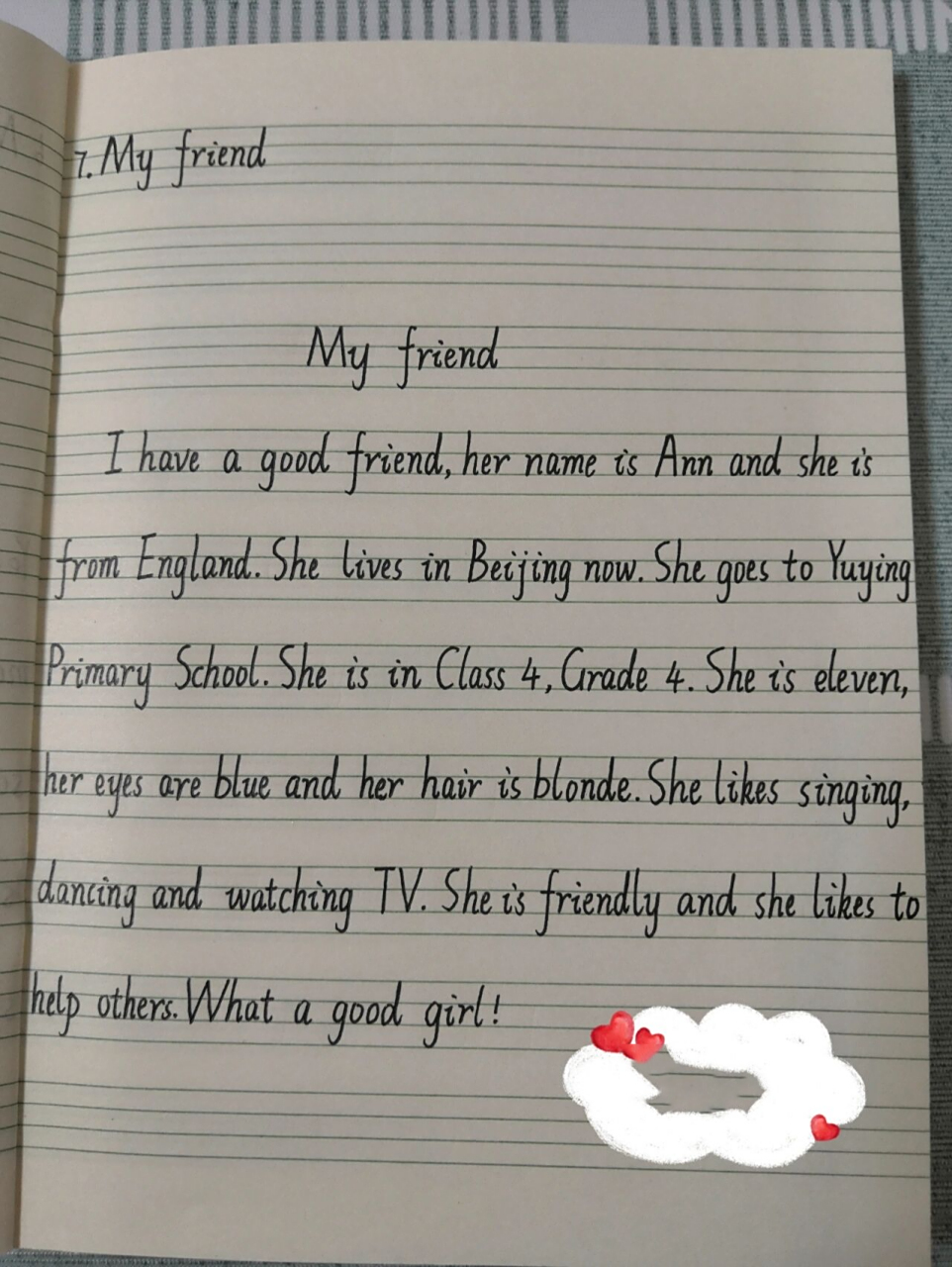 7.小学英语作文 my friend