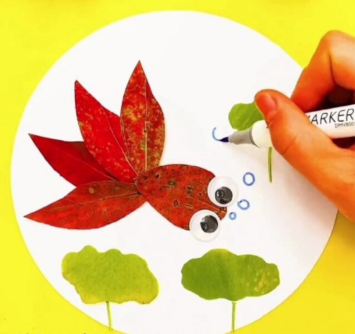 儿童手工树叶贴画 - 金鱼    - 金鱼