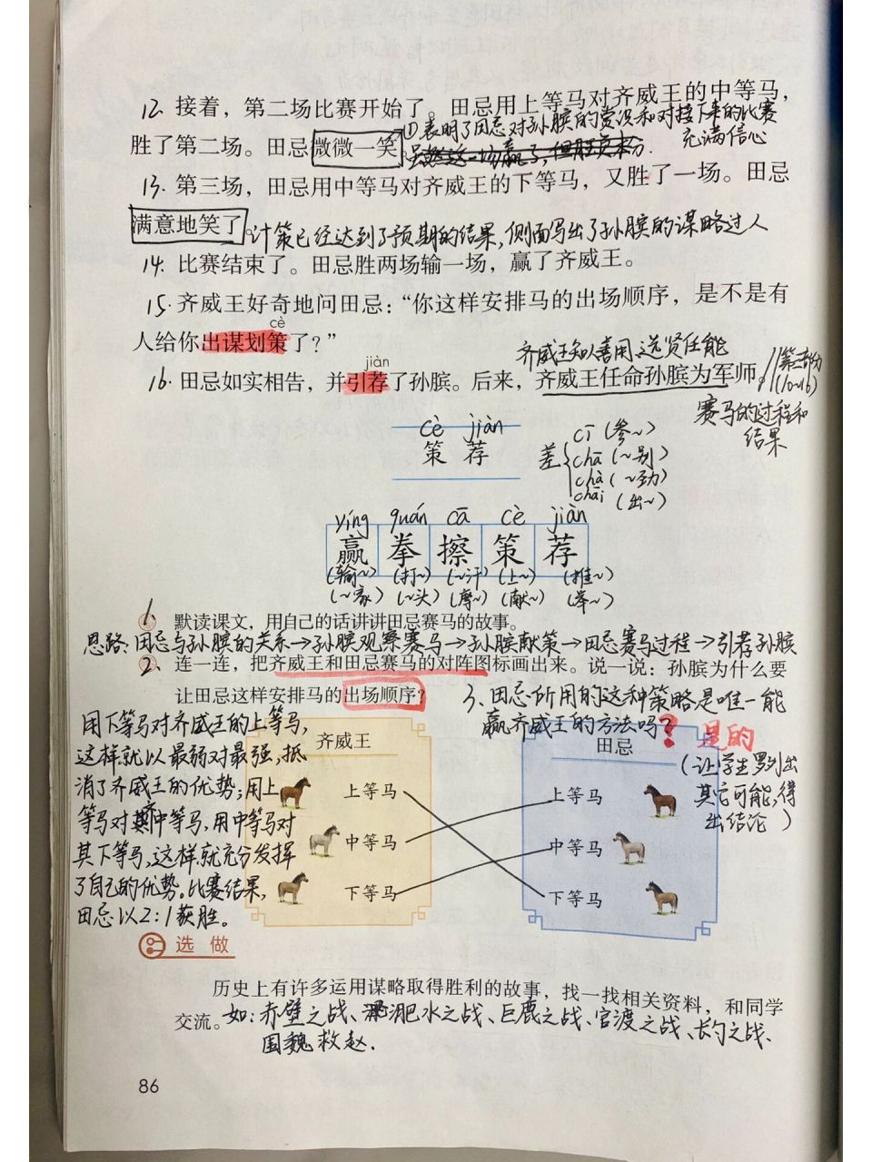 部编版五(下)第六单元《田忌赛马》课堂笔记 98:部编版年级:五年级