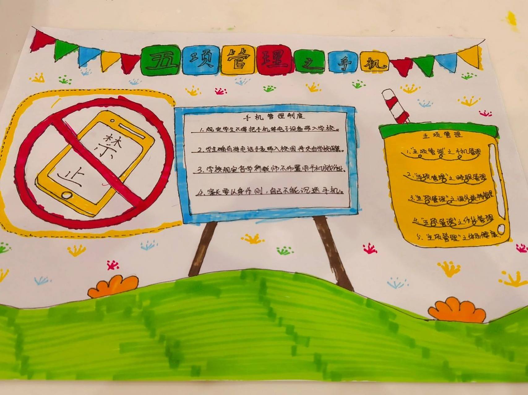 五项管理之手机 手抄报