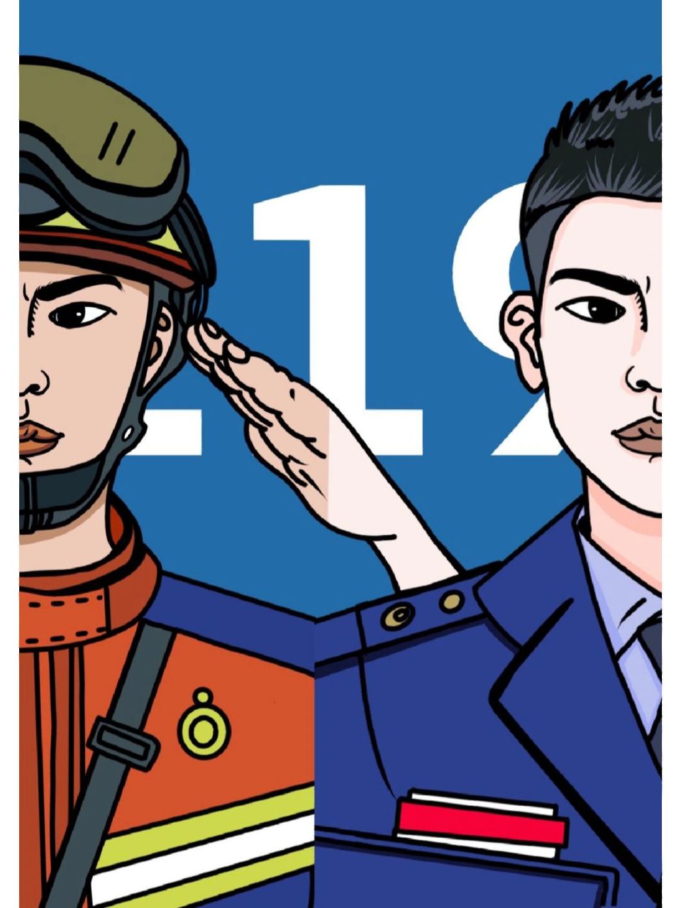 插画|消防员119人员平板头像绘画设计