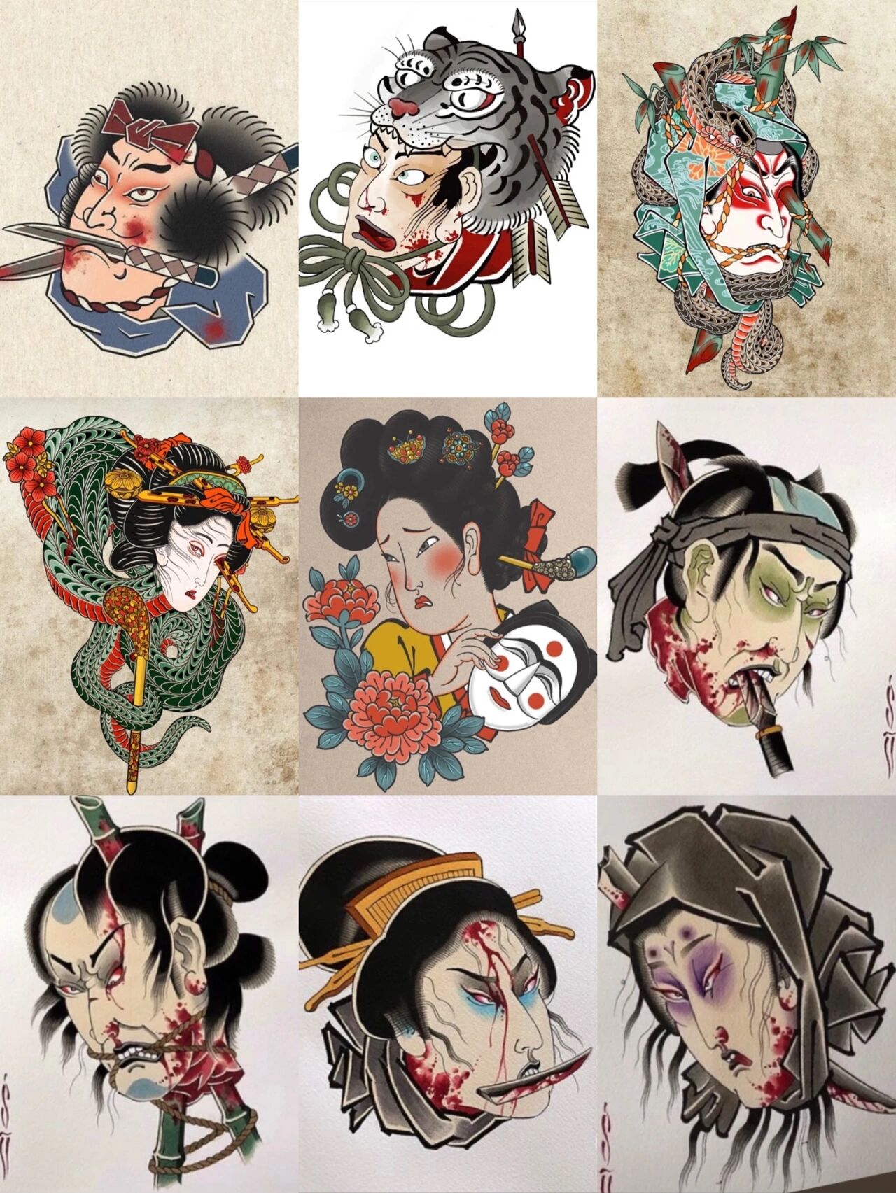 生首纹身手稿彩色-千图网