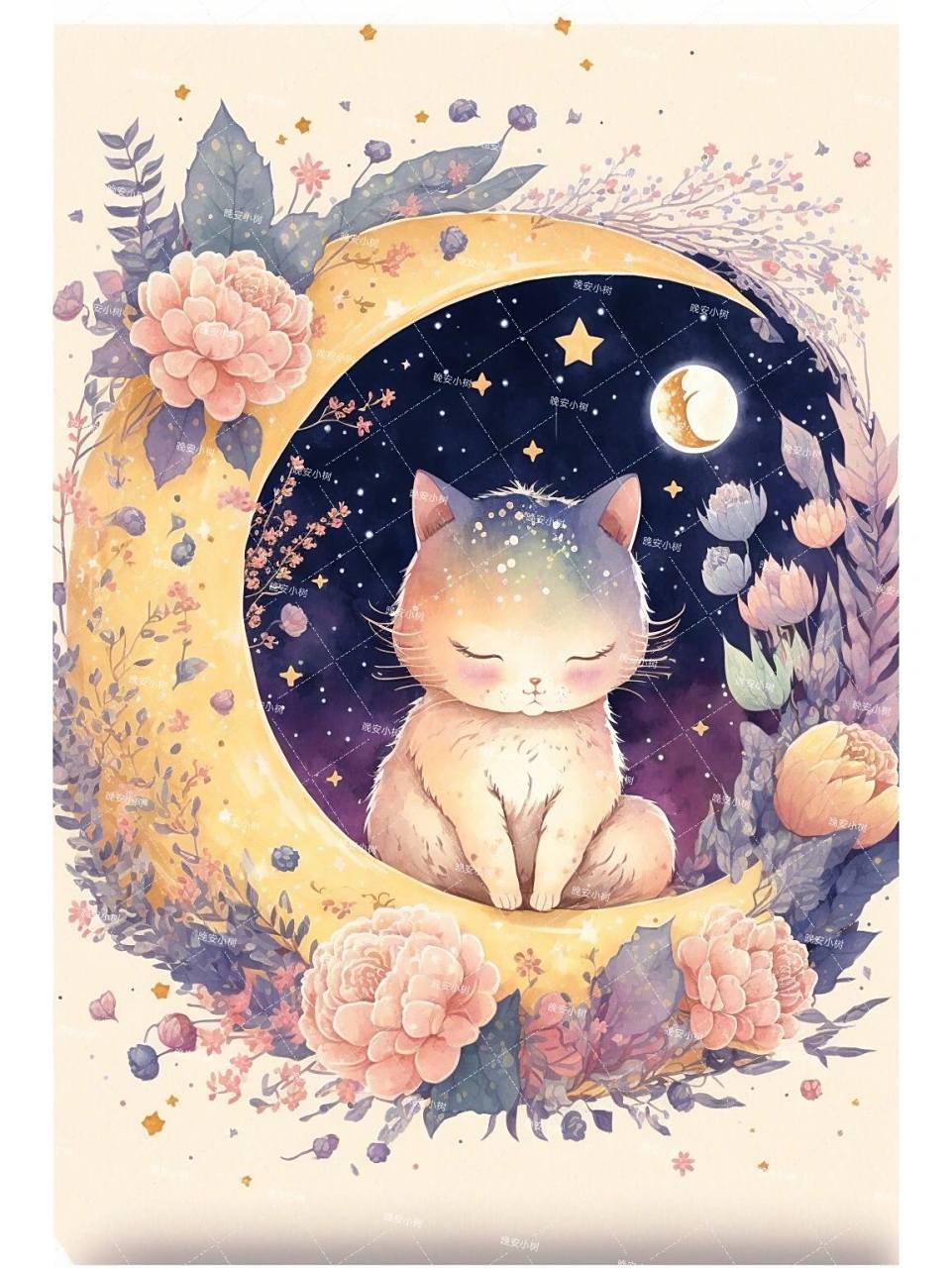 月亮上的小猫咪 一只可爱的猫咪在月亮上睡着了