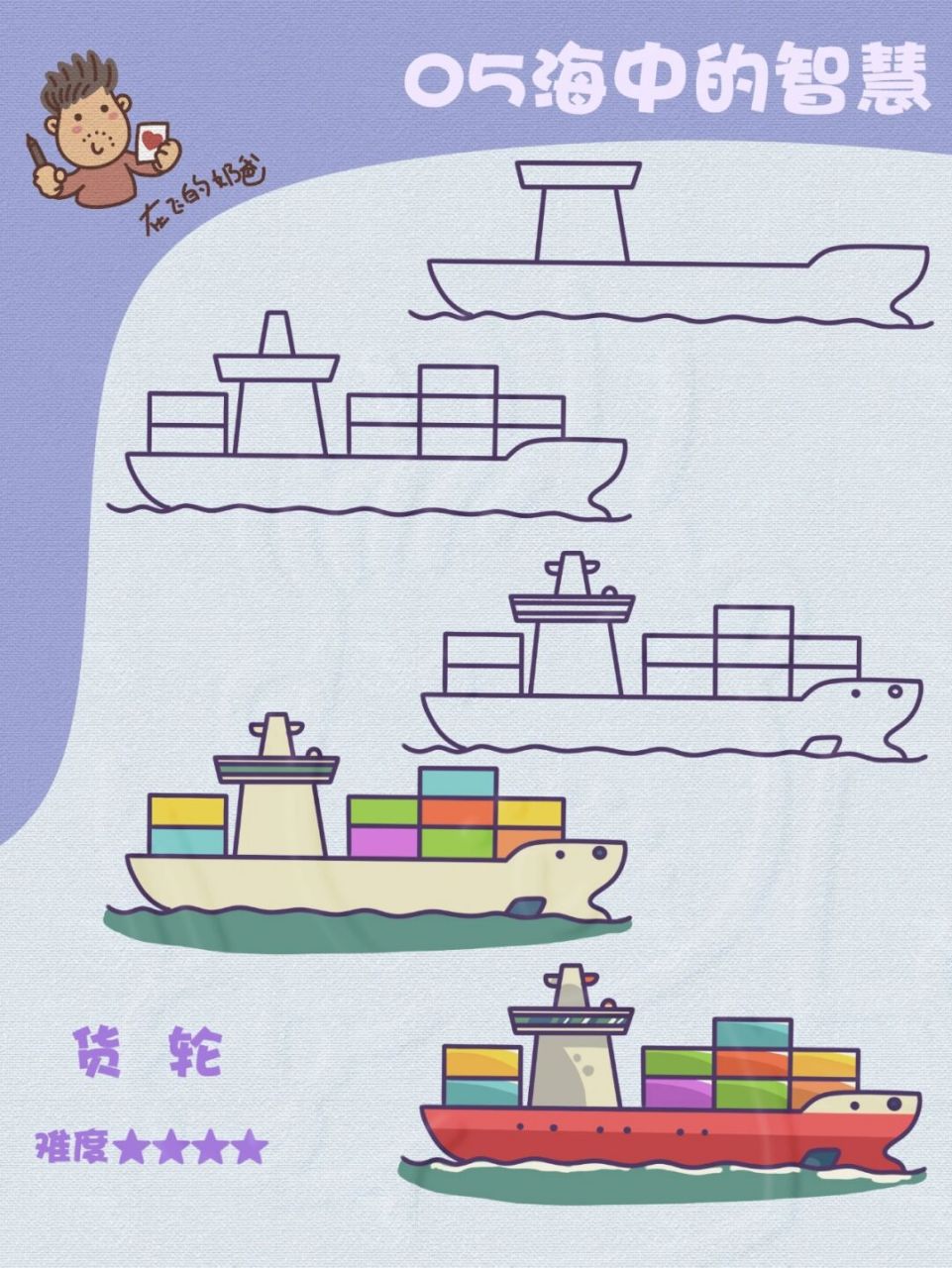 货轮 简笔画 #手抄报# #教材插图# #运输船##海运# #少儿美术# #美术