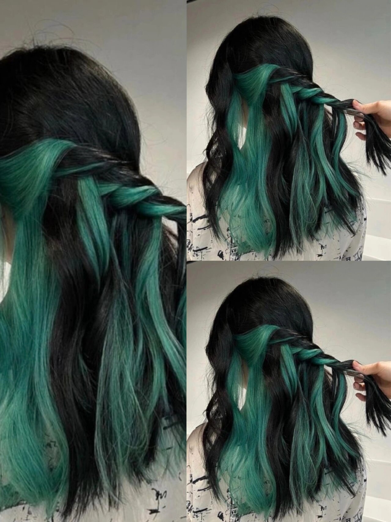 墨绿色挂耳染和黑色超级配!高级感满满