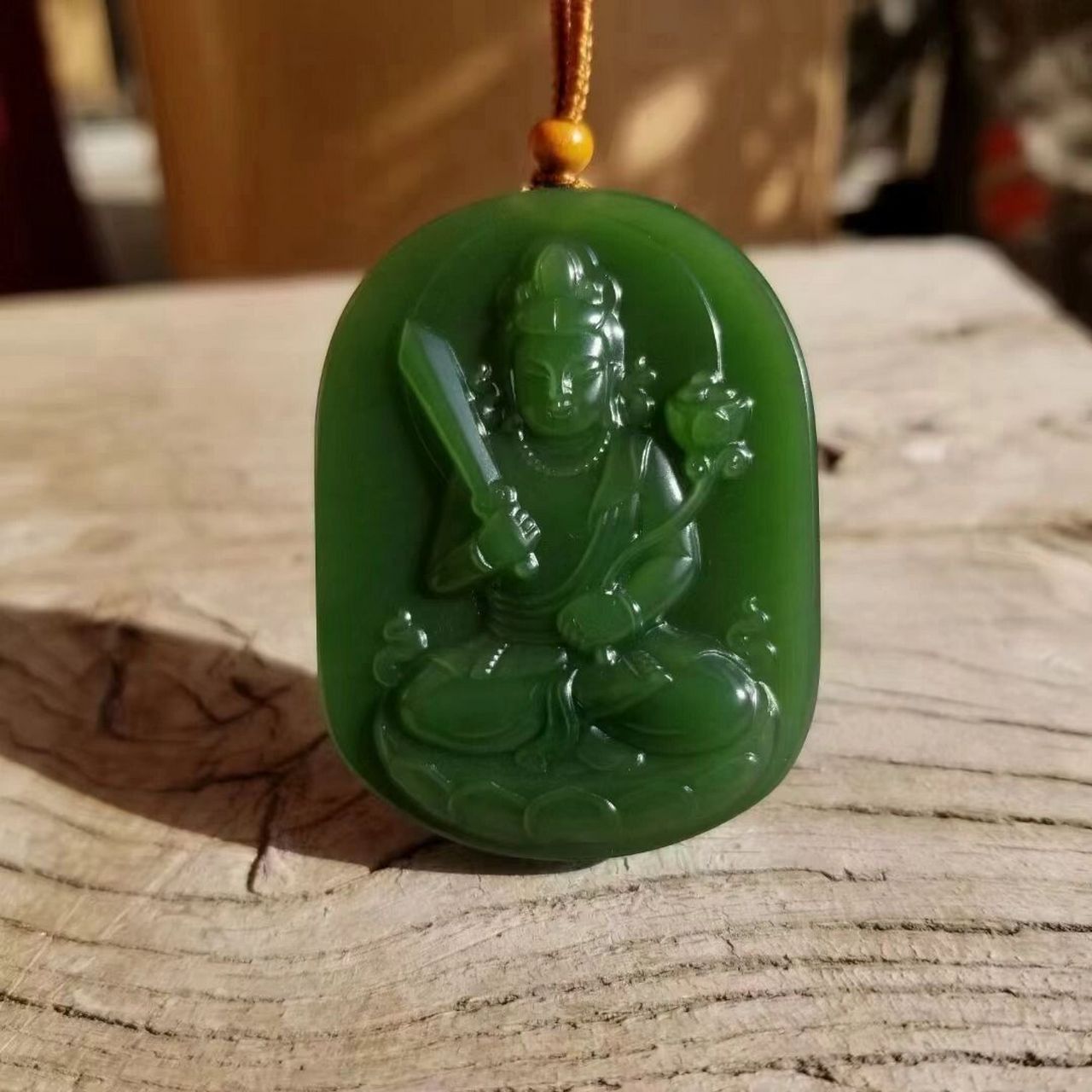 和田玉俄罗斯碧虚空藏菩萨玉牌 长:52.4mm,宽:39.6mm,厚:9.2mm,重:40.