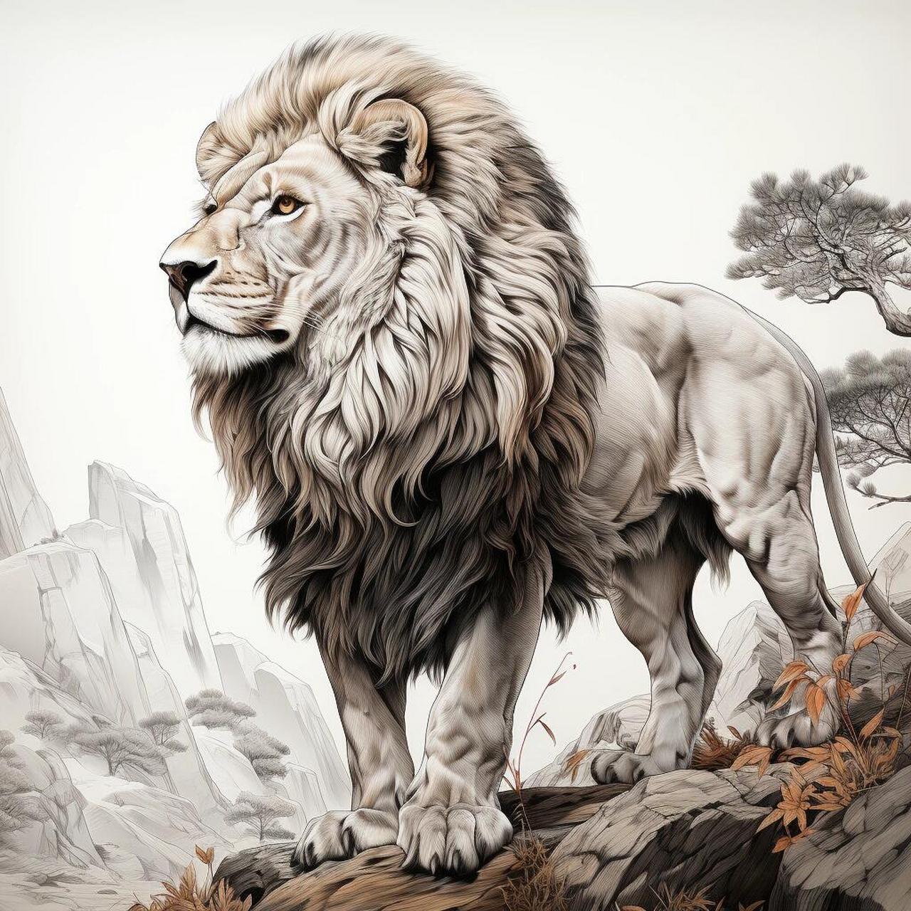 山间霸气狮子素描