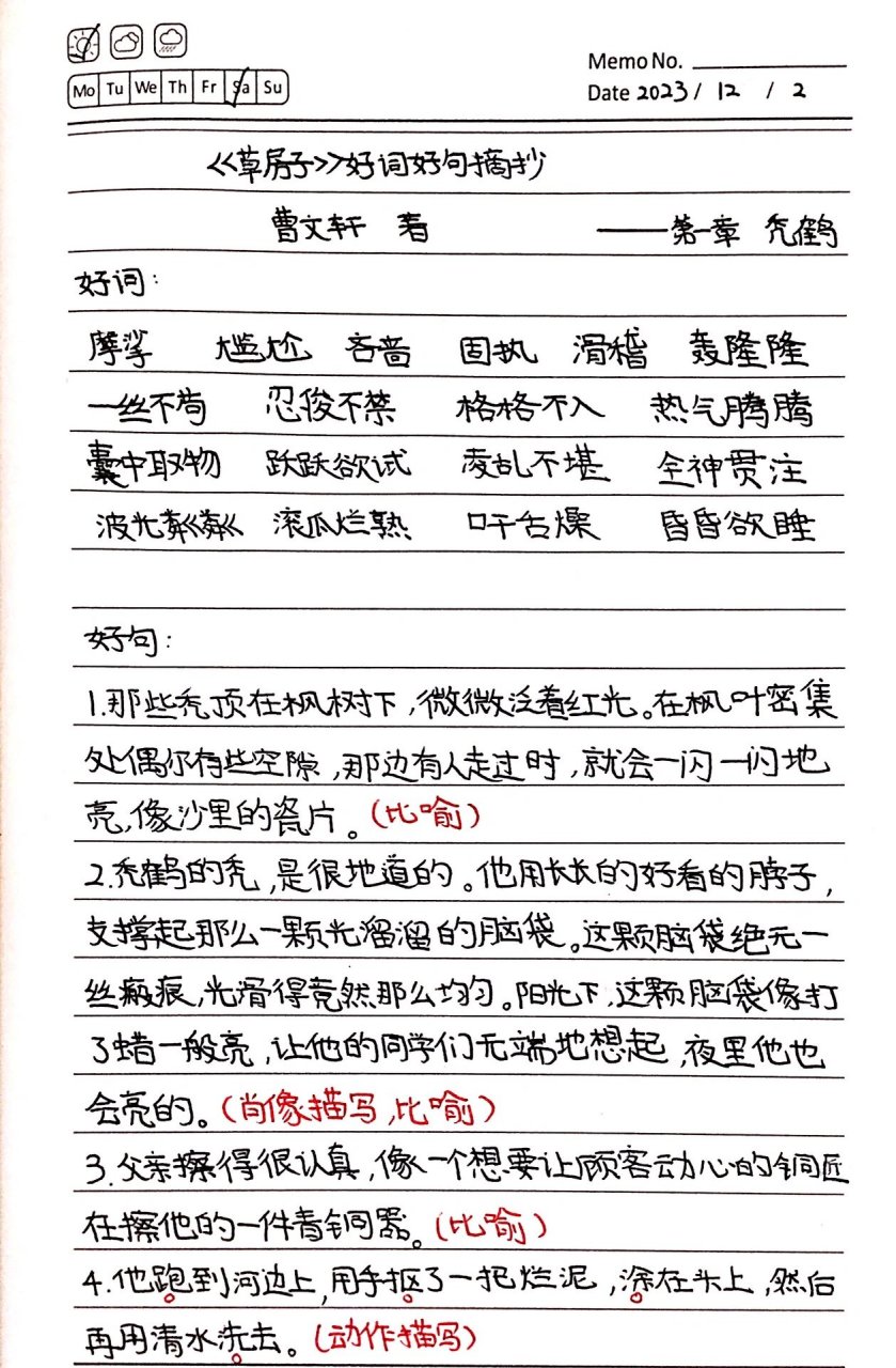 《草房子》好词好句摘抄——第一章 秃鹤 我又来更新了,好久没更新了