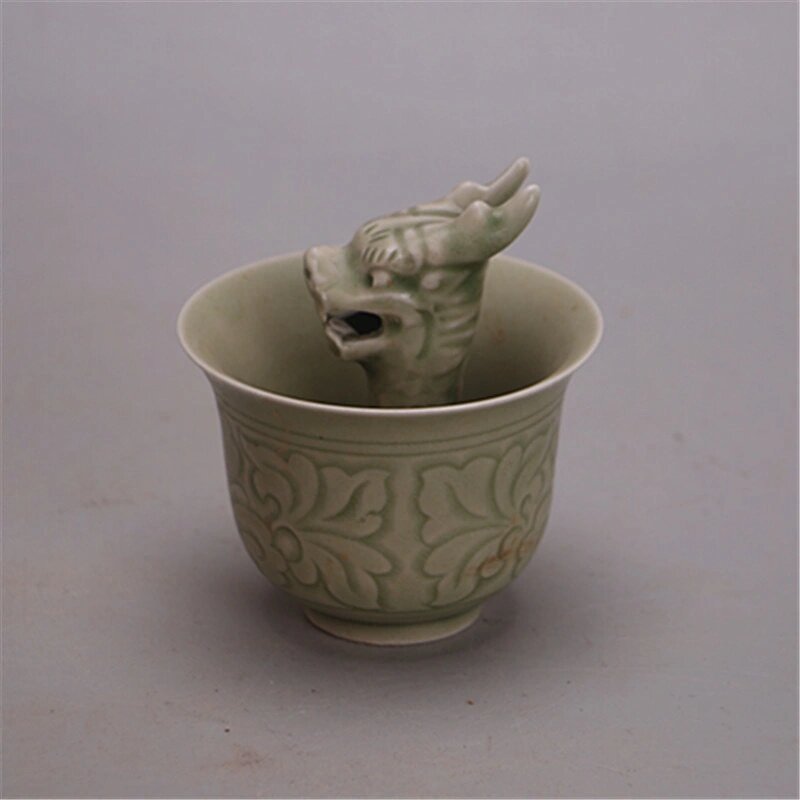 耀州窑雕刻龙头公道杯