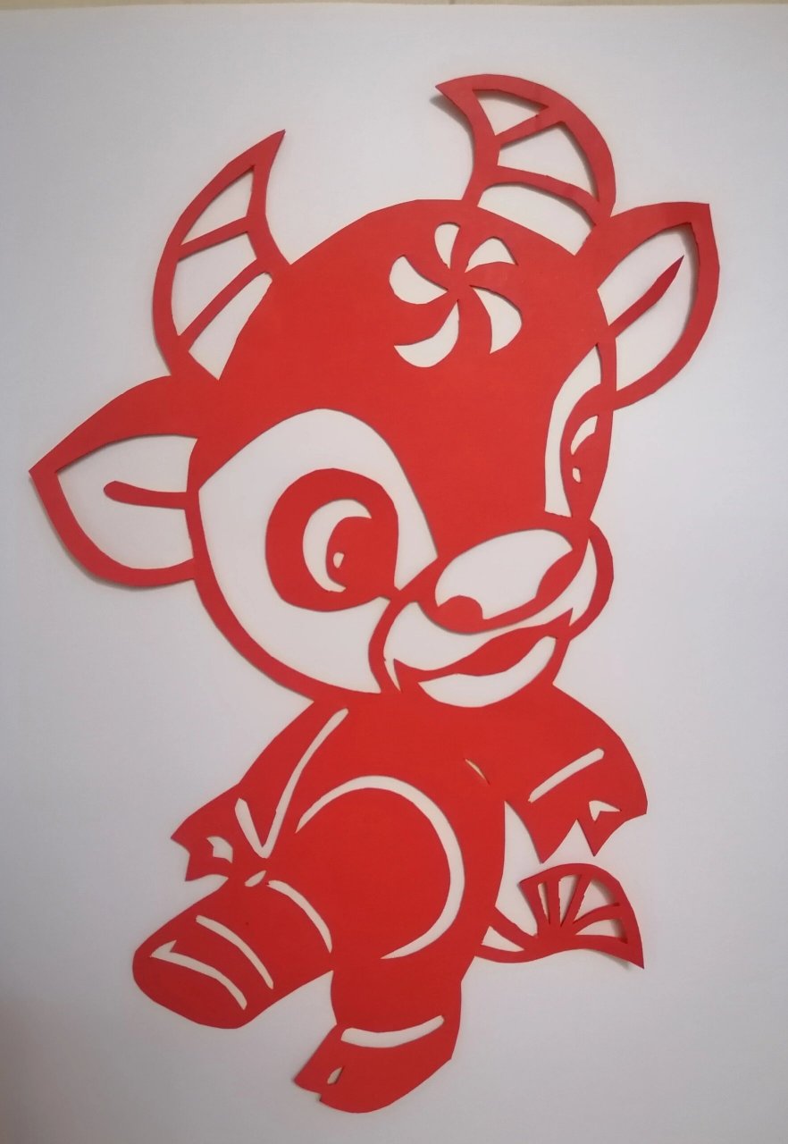 十二生肖剪纸,可爱的小牛