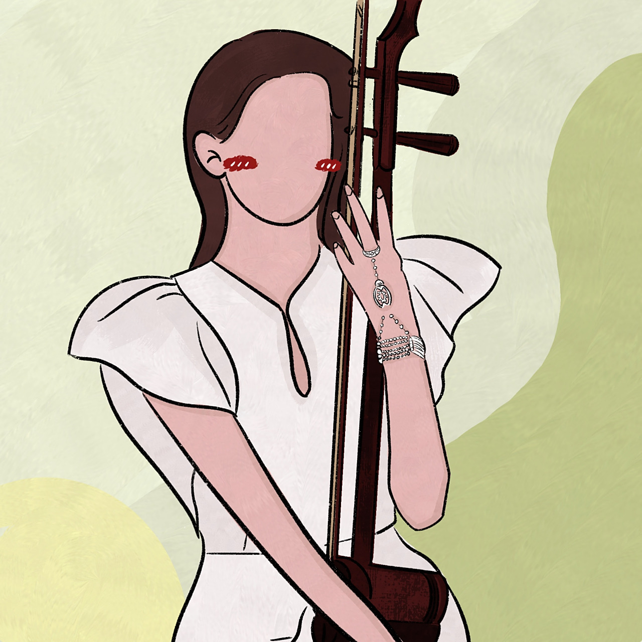 乐器|二胡女,一抹清新绿黄9598