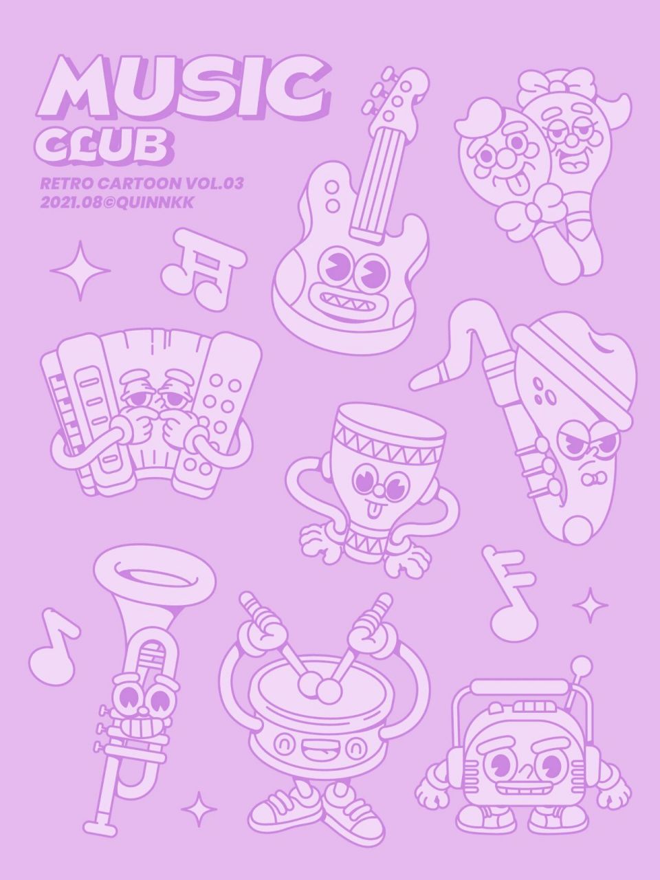 03 music club 一组可爱有趣的乐器卡通插画 软件:procreate(草稿)