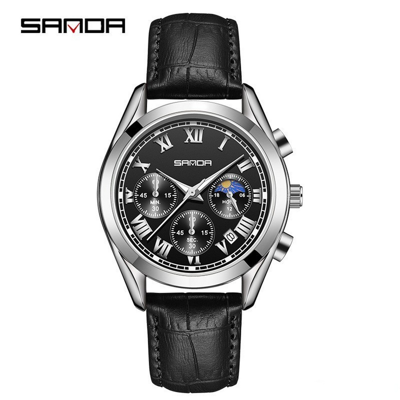 78 sanda三达5012商务皮带男士日月星辰手表 78 三眼六针设计