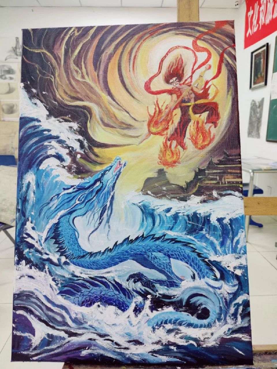 《哪吒之魔童降世》 手绘海报 经典国漫 临摹 手绘海报 丙烯颜料 亚麻