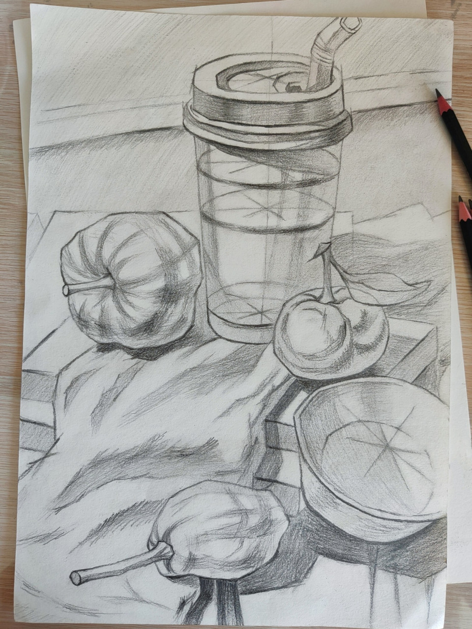 结构素描水果组合体 作业冲冲冲