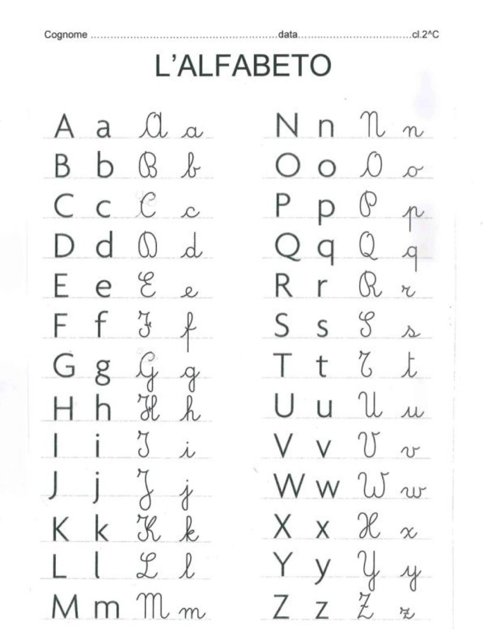 意大利语手写体练字9495 手写体corsivol | 意大利语中有21个字母