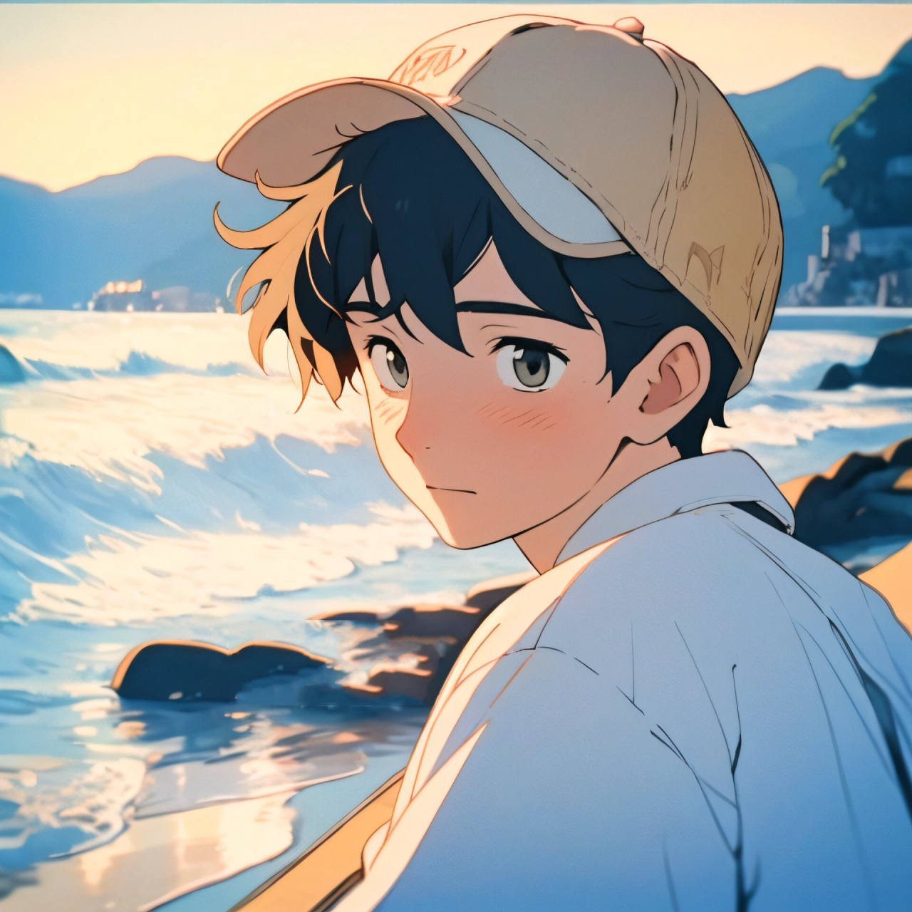 旧漫男生头像|海边等待 等到日落.