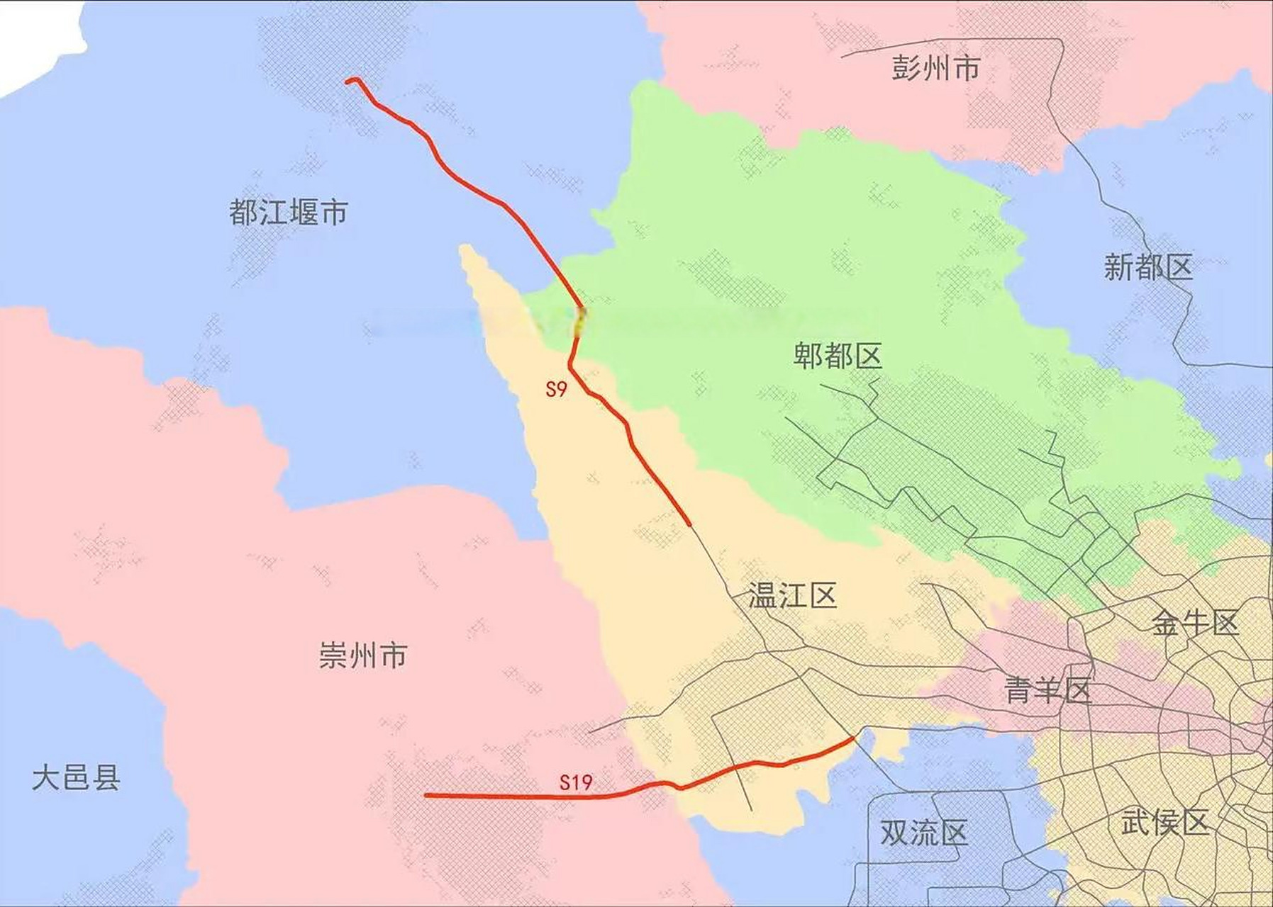 都江堰的s9和崇州的市域铁路s19,随着成都最新的发布的《成都市国土