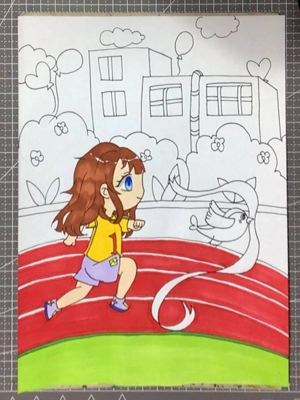 跑步运动主题绘画,含线稿步骤图 奔跑的女孩,动感十足主题绘画,马克笔