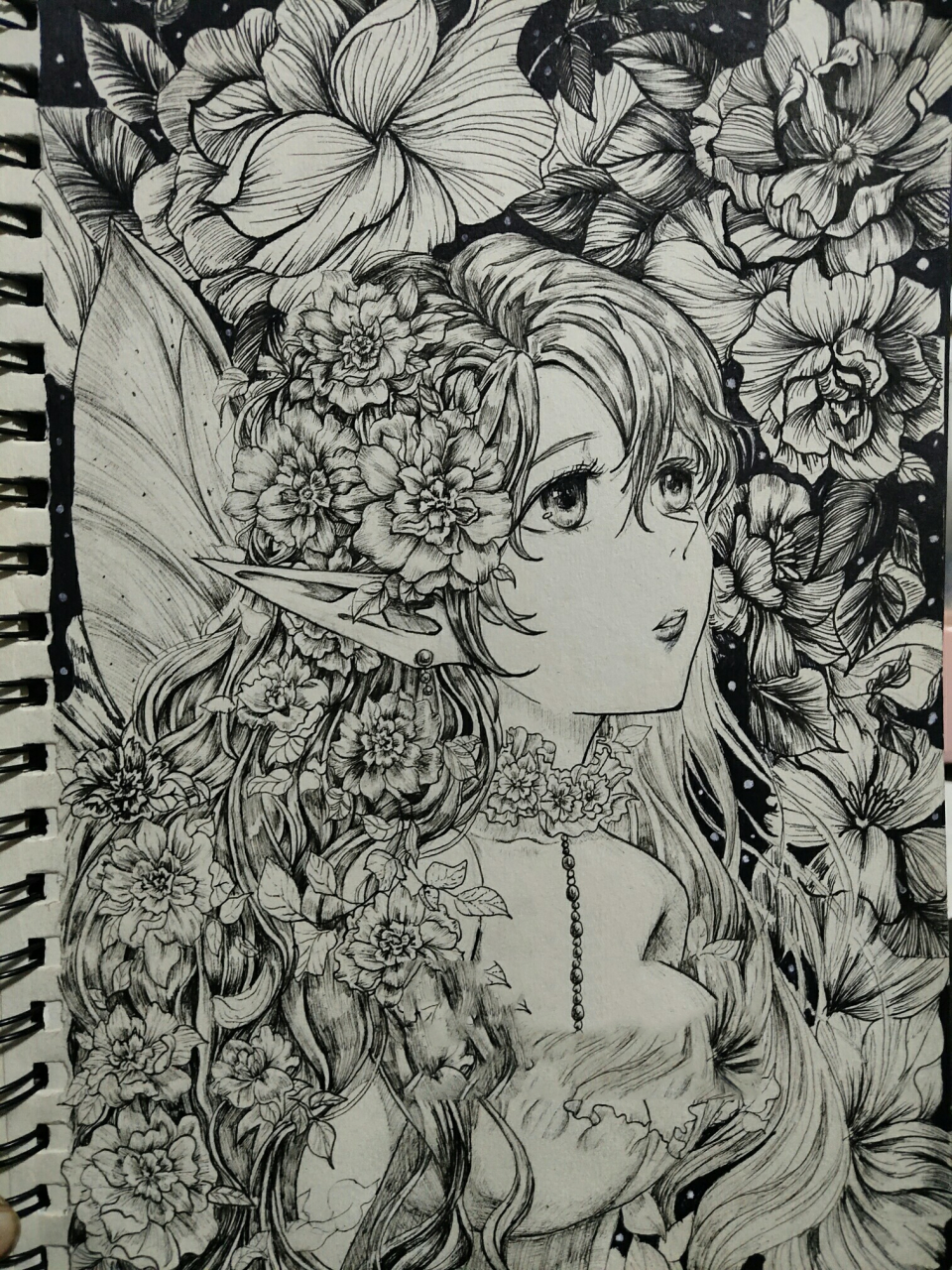 手绘黑白动漫人物插画步骤图 打卡练习,继续加油.