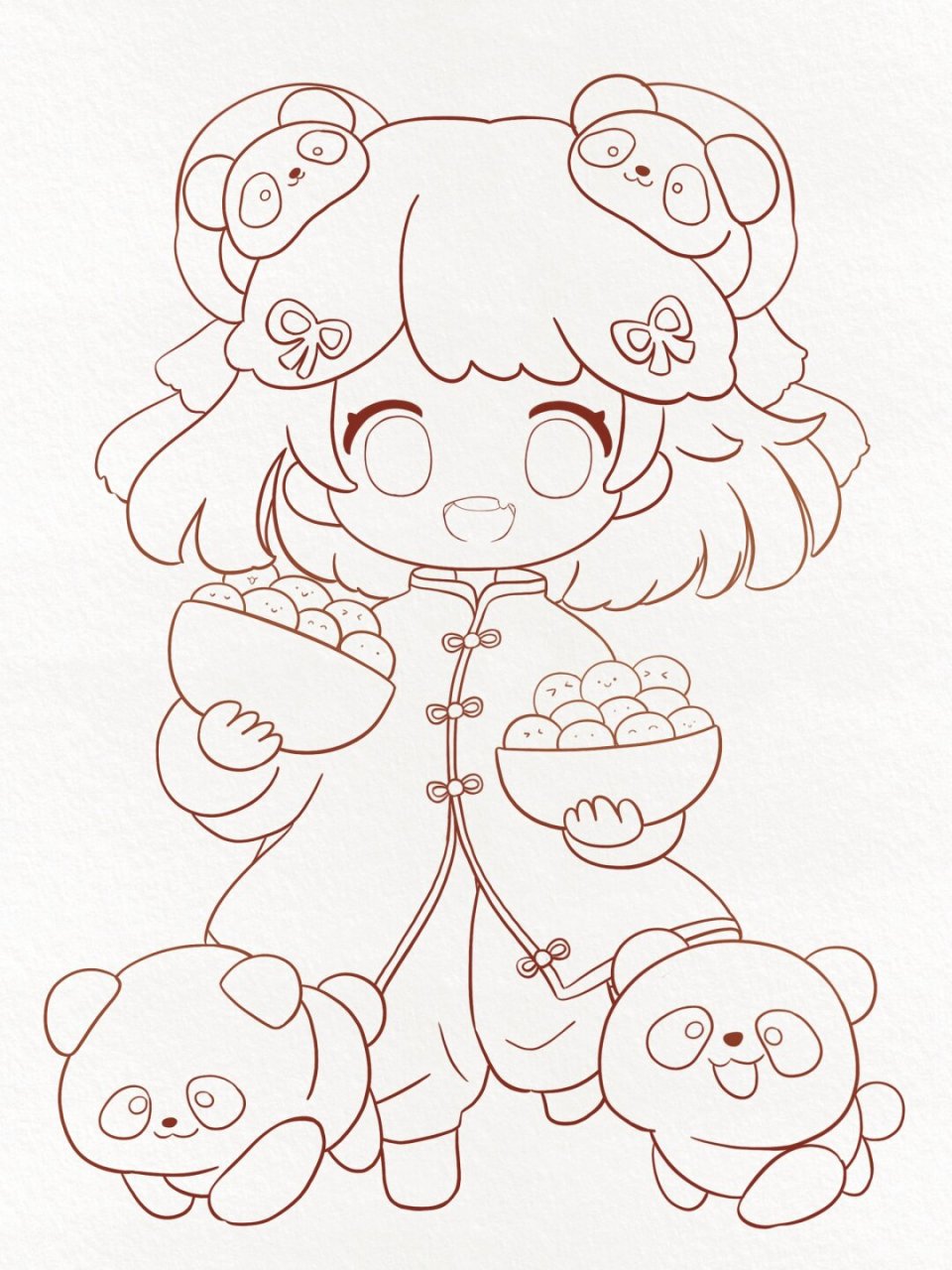 画就对了# #每日画画打卡练习# #新年插画# 新年可爱熊猫汤圆拟人