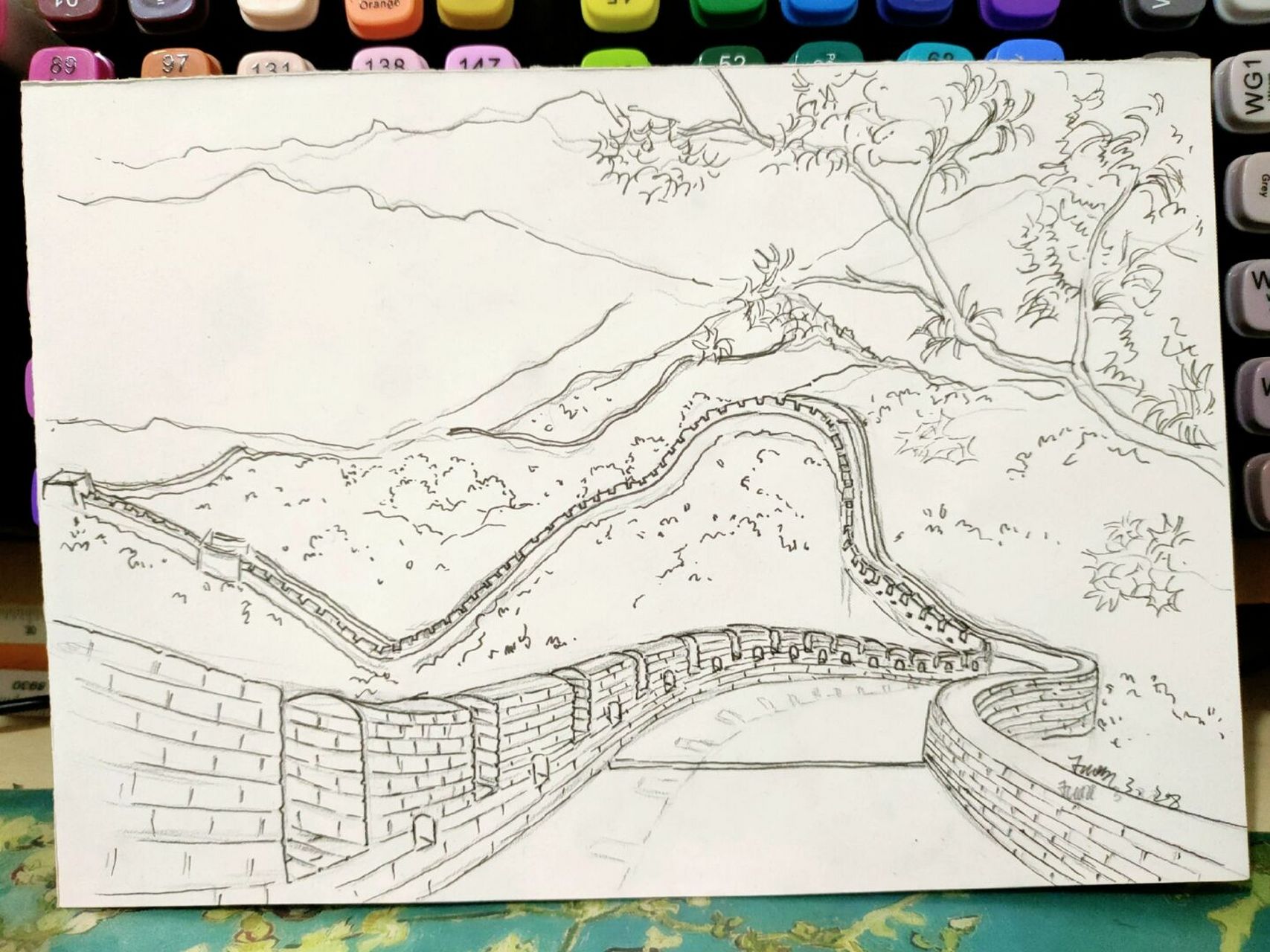 马克笔风景画《万里长城》线稿 马克笔风景画《万里长城》线稿 #马克