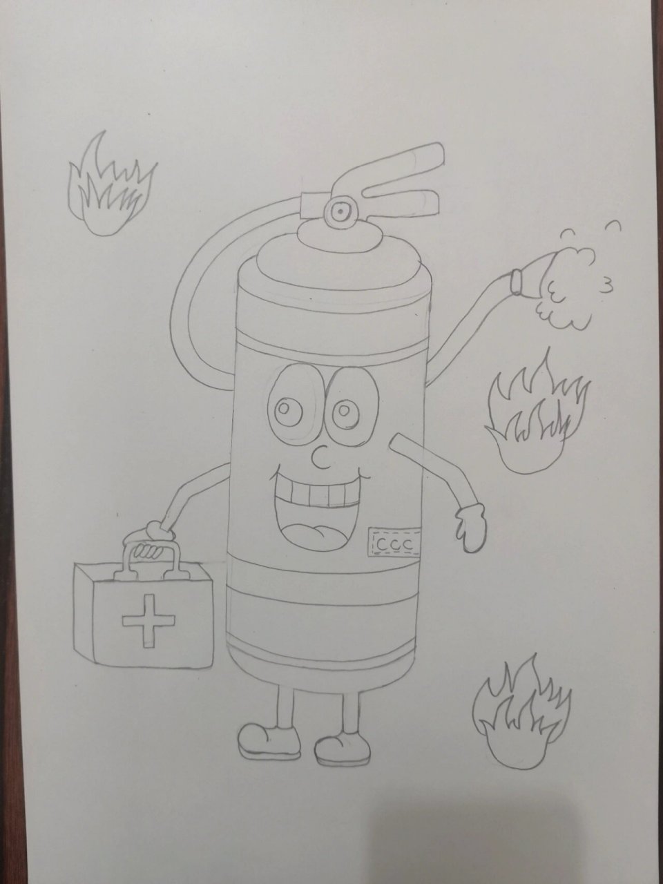 儿童创意实物写生彩笔画之消防灭火器