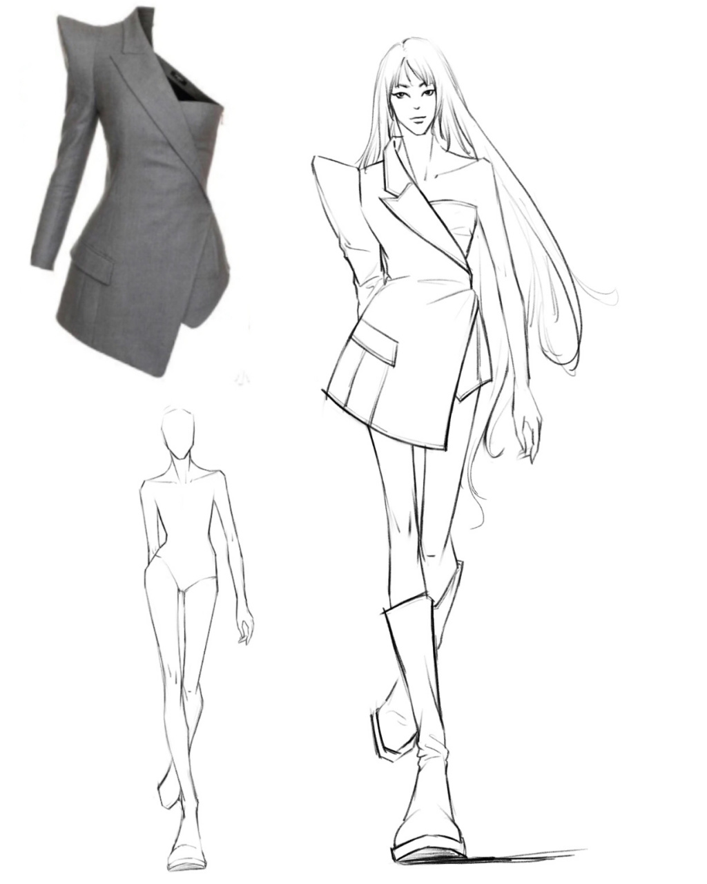 服装设计翘肩西装 不对称翘肩西服