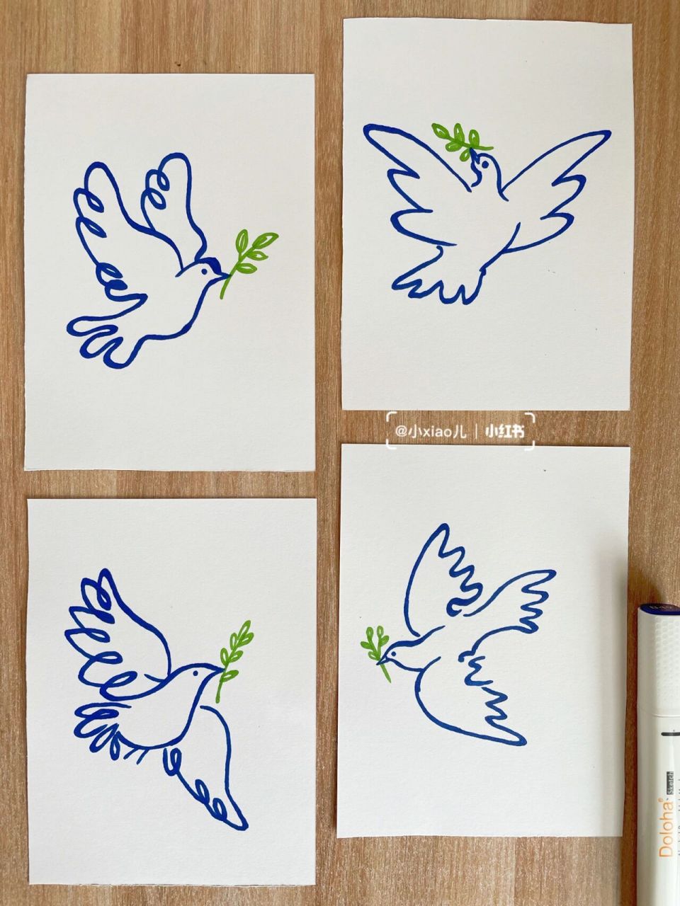 「鸽子」简笔画 蓝色和平鸽941594159415马克笔简笔画