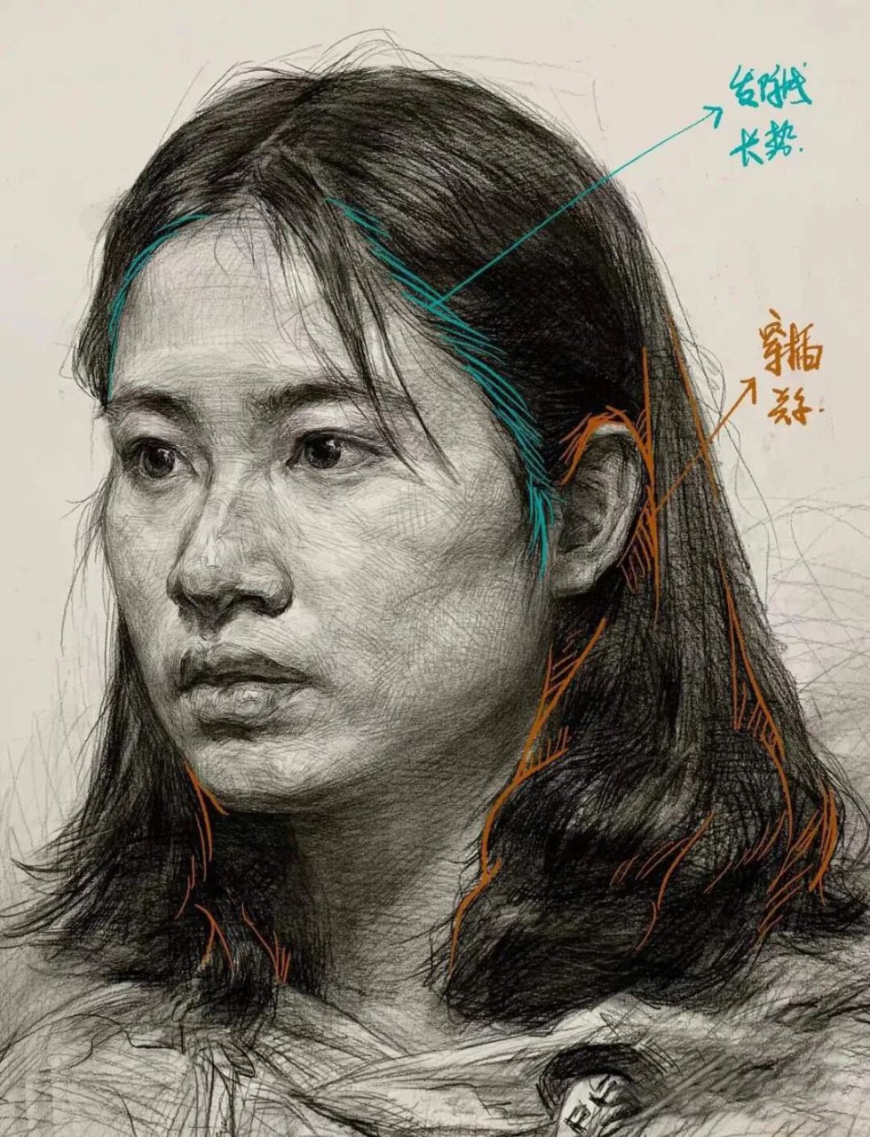 记好这14个点,准没错 素描人物女性长头发注意点: 1,要注意头部本身的