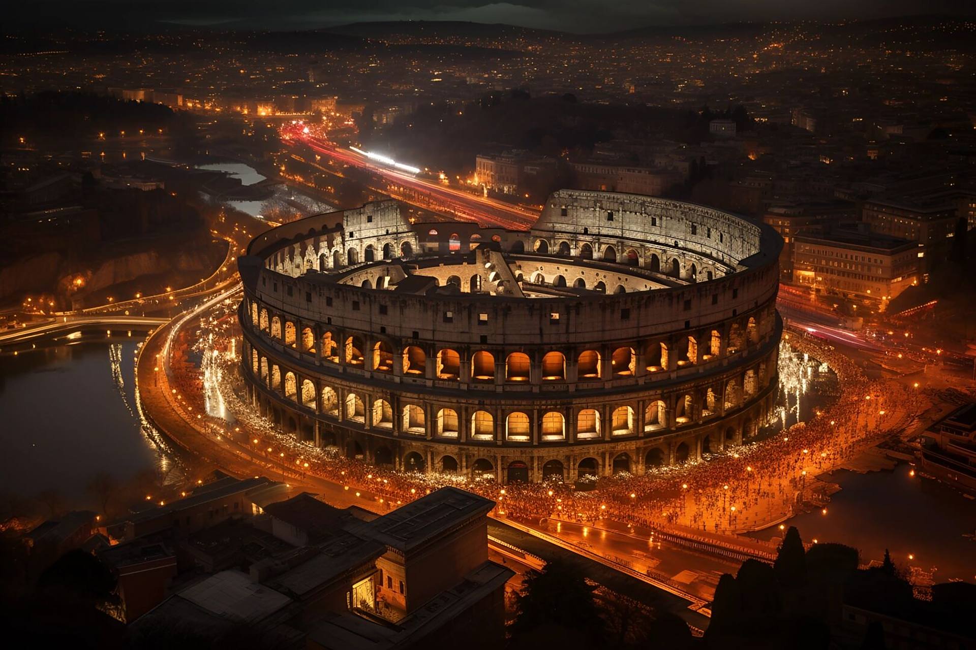 古罗马竞技场夜景