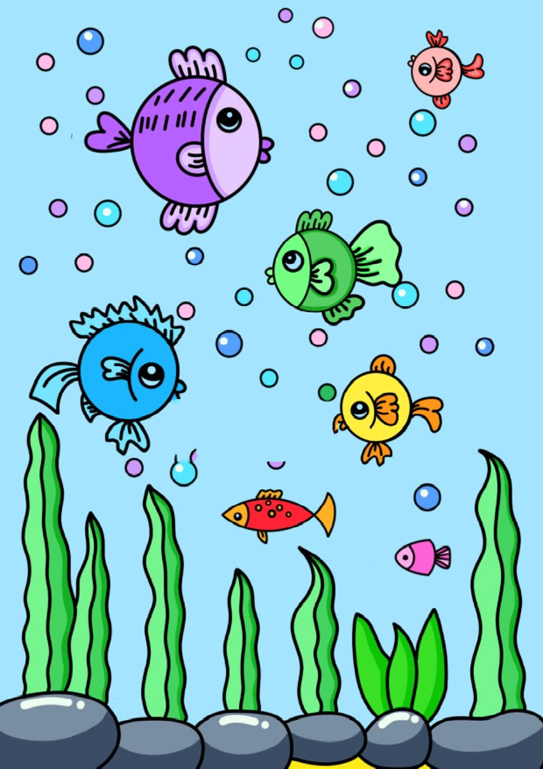 可爱的小鱼 创意画 儿童画 简笔画 线稿