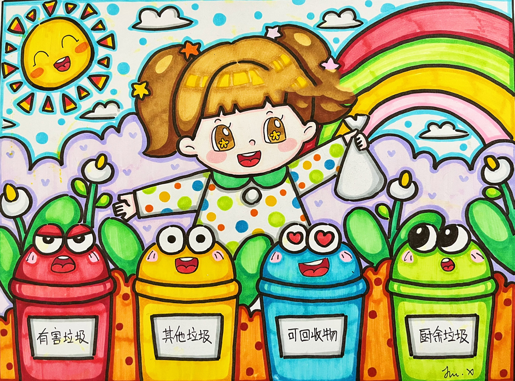 主题简笔画 | 技能考试 | 垃圾分类 幼儿主题简笔画 | 马克笔儿童画