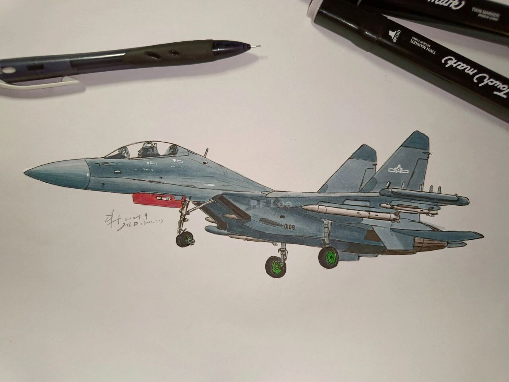 手绘解放军空军歼16d 咆哮石榴(五天后见)