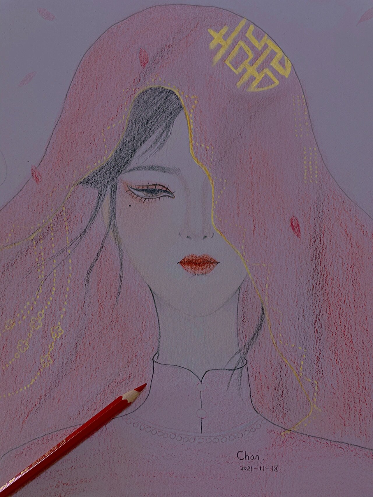 手绘美人图 彩铅画 古风